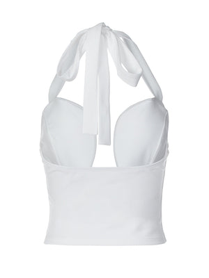 Hollow-out Bralette With Underwire, Tight-fitting Solid Color Halter Neck Double-layer Vest