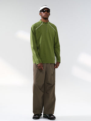 Liber Autumn Neutral wear Half zipper Solid Color T-shirts