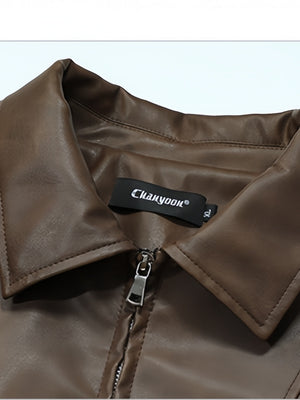 Retro Locomotive Cleanfit Deconstruction Splicing Leather Jacket