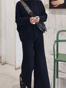 Slit Turtleneck Loose Sweaters Wide-leg Pants 2-piece Sets