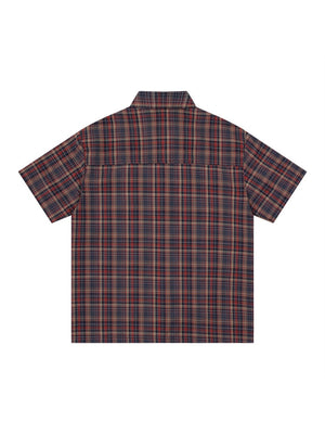 Color-blocked Patchwork Plaid Letter Printed Hip Hop Shirts