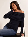 Wool Folded Off-shoulder Long-sleeved Sweater
