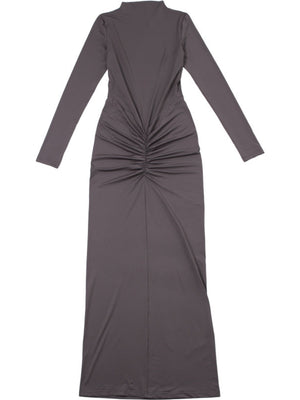 Pleated Splicing Sexy Waist Slimming Solid Color Long Skirt Temperament Dress For Women