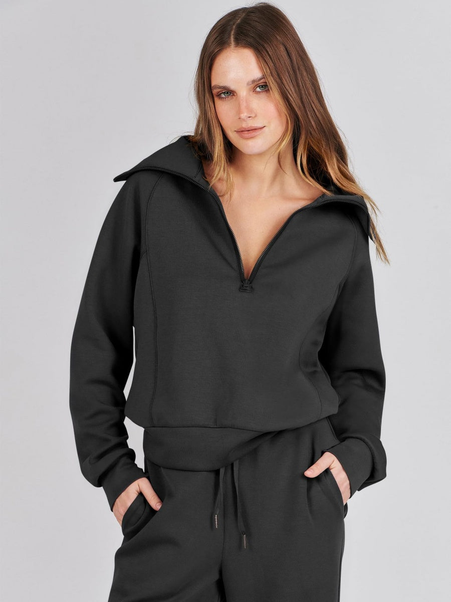 Liber Autumn Women's Zipper Solid Color 2-piece Sets