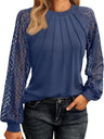 Lace Perspective Round Neck Long Sleeve T-shirts