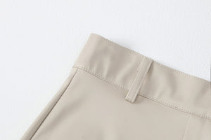 Slit Solid Color High Waist Simple Leather Slim Fit Midi Skirt