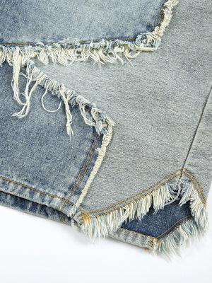 Five-pointed Star Patchwork Loose-fit Straight-fit Denim Mid-length Pants Shorts