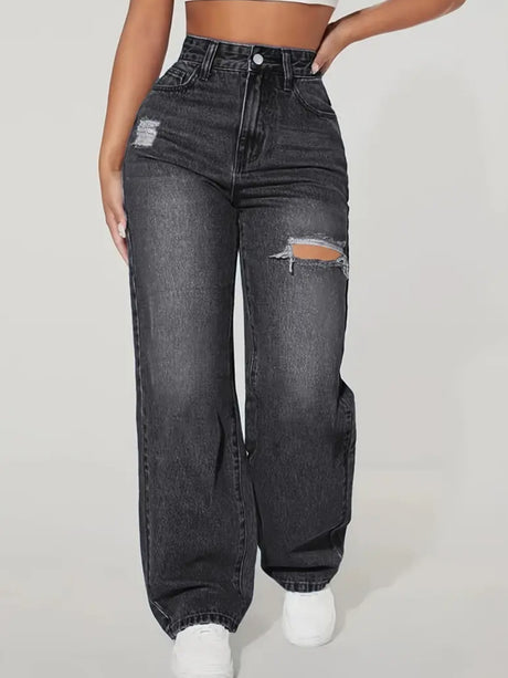Washed Distressed Ripped Jeans