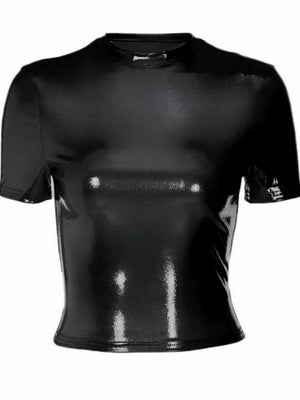 Metallic Color Crew Neck Short Sleeve Tight Fit T-shirts