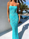 Hollow Floral Lace Spaghetti Strap Long Dress