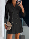 Long-sleeved V-neck Slim-fit Pleated Professional Short Dress