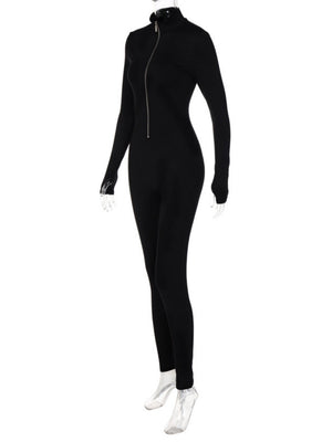 Liber Autumn Women's Zipper Solid Color Bodysuit