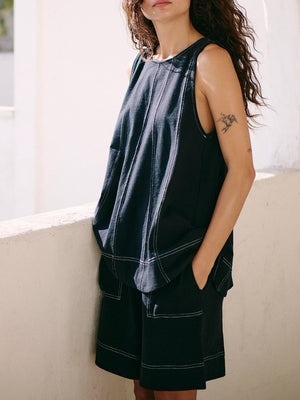Pocket Sleeveless Tank Tops Shorts Denim Set 2-piece Sets