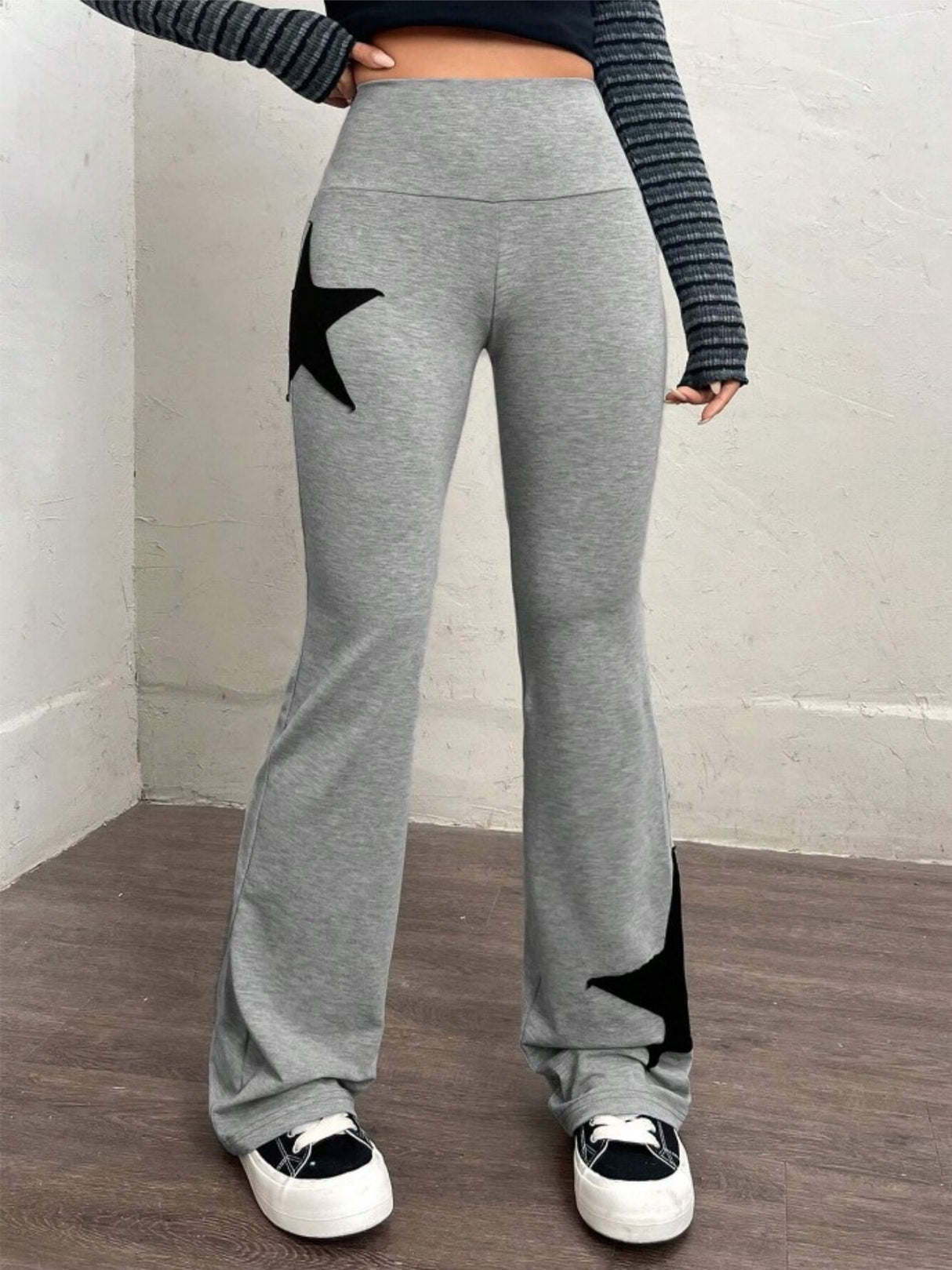 Five-pointed Star Elastic Tights High-waisted With A Slight Flare Pants