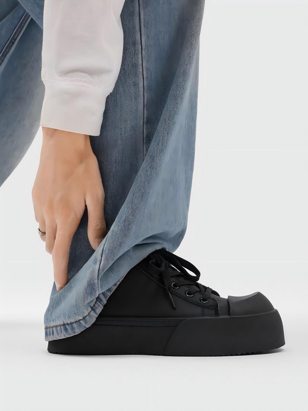 Big-head Black Platform Casual Sneakers