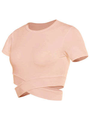 Cross Neck Tight-fitting Shorts Exercise And Fitness Yoga Short-sleeved T-shirt