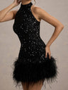 Liber Winter Women's Sequins Solid Color Feather stitching Mini&Short Dresses
