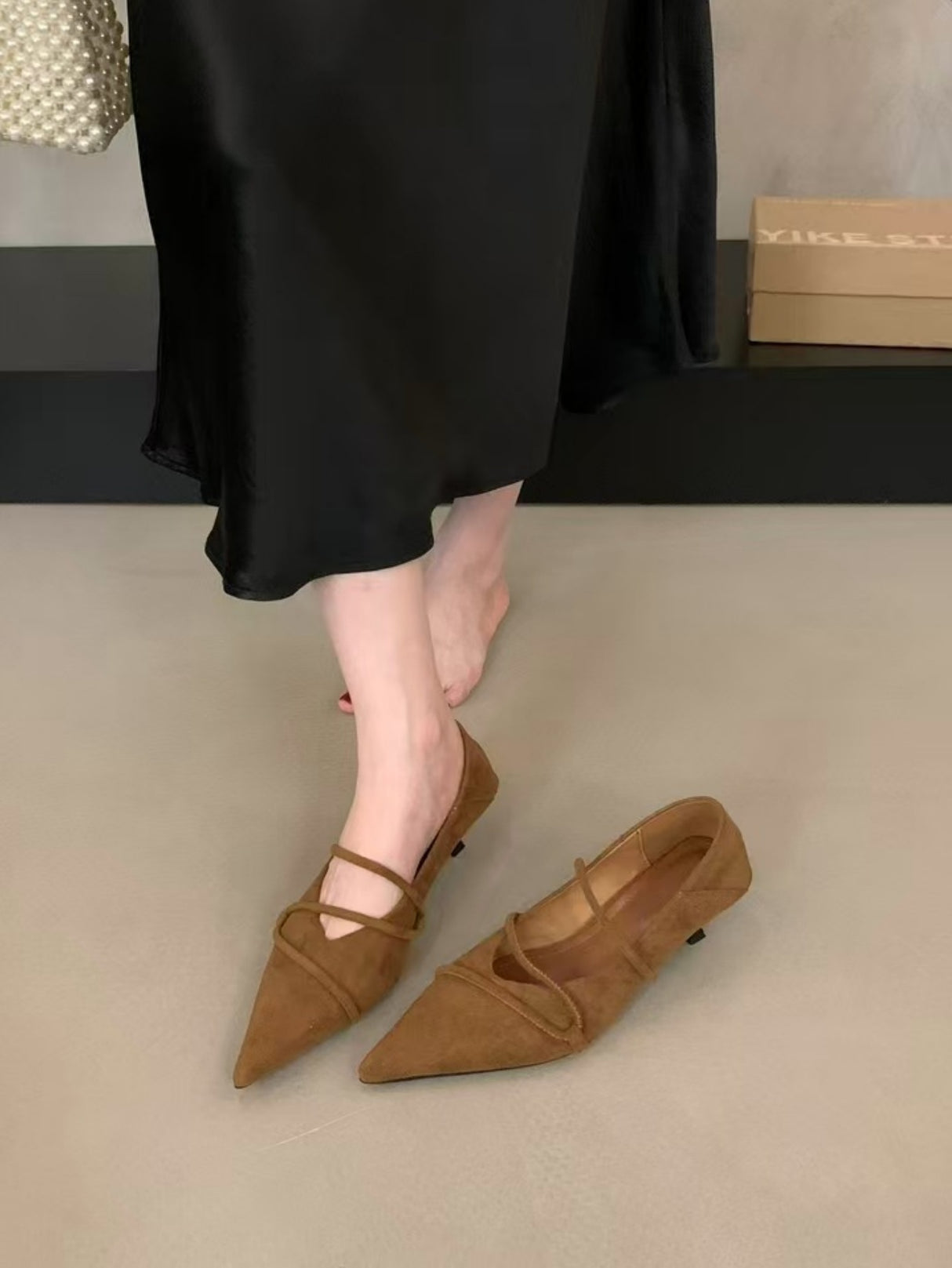 Suede Crisscross Strap Pointed Toe Stiletto Heels