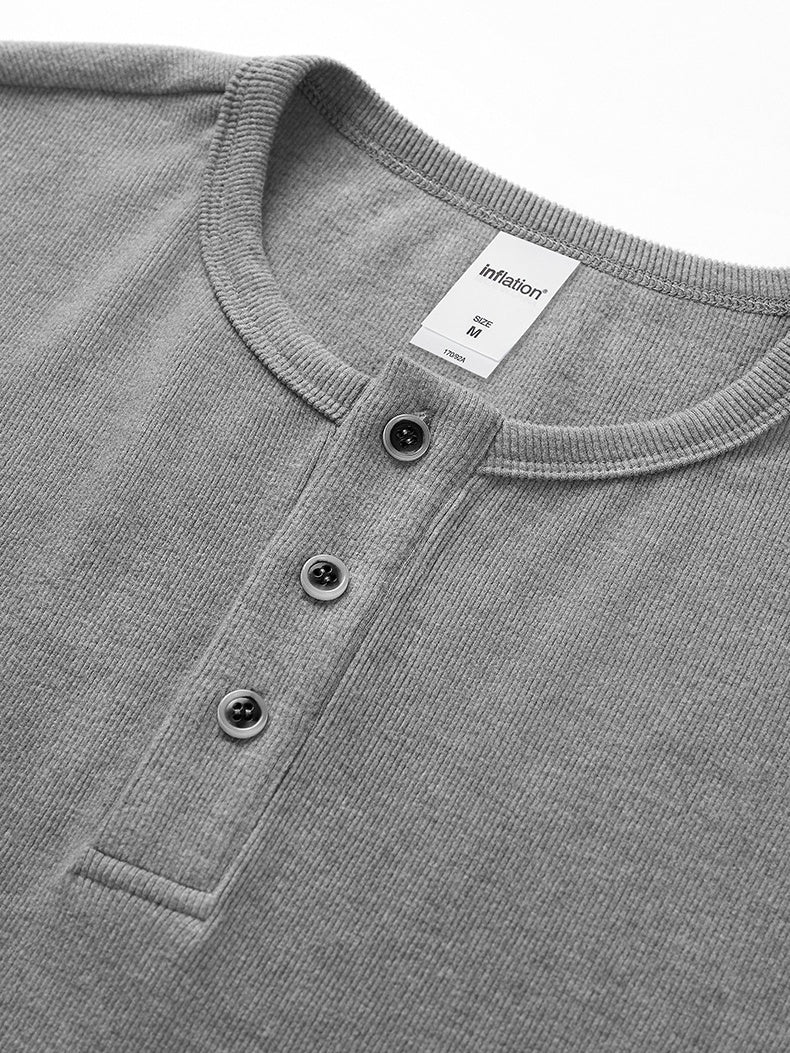 Liber Autumn Neutral wear Henry Collar Solid Color T-shirts