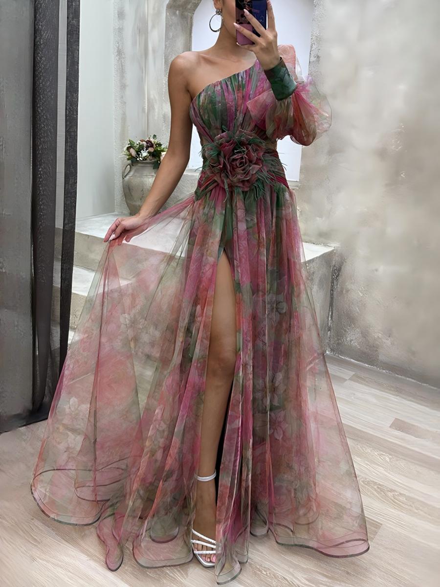 Liber Autumn Women's Zipper Plants And Flowers Maxi Dresses