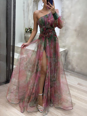 Liber Autumn Women's Zipper Plants And Flowers Maxi Dresses