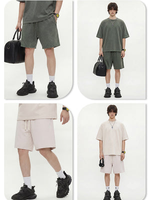 Leisure Washing Water Fade Loose-fit Five Points Shorts