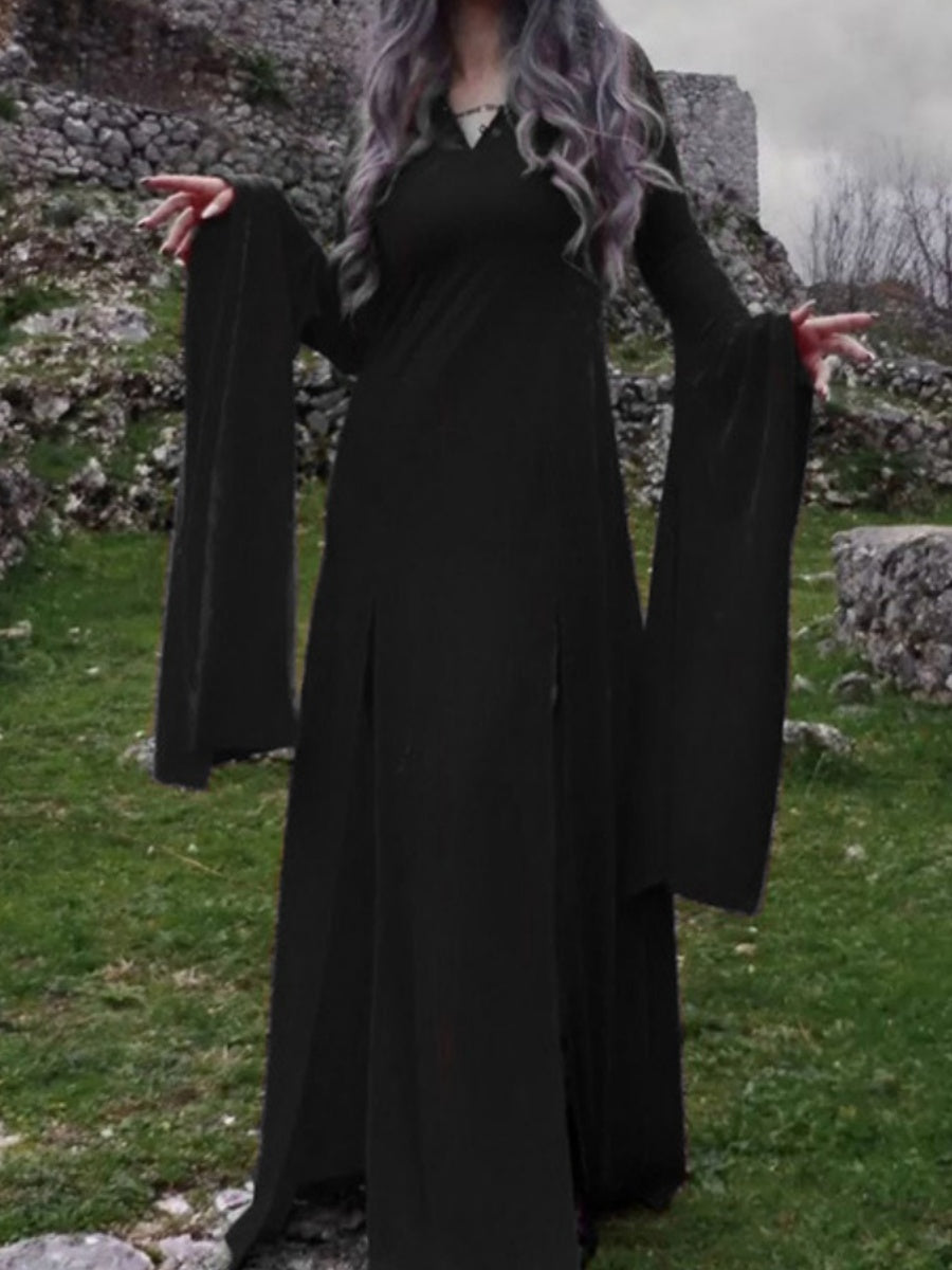 Halloween Slit Black Lace Stitching Maxi Dresses
