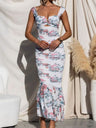 Printed Gathering Camisoles V-neck Ruffle Maxi Dresses