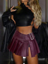 Leather Stitching Slit Pleated Skirts