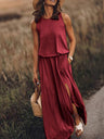Round Neck Sleeveless Slit Long Dress