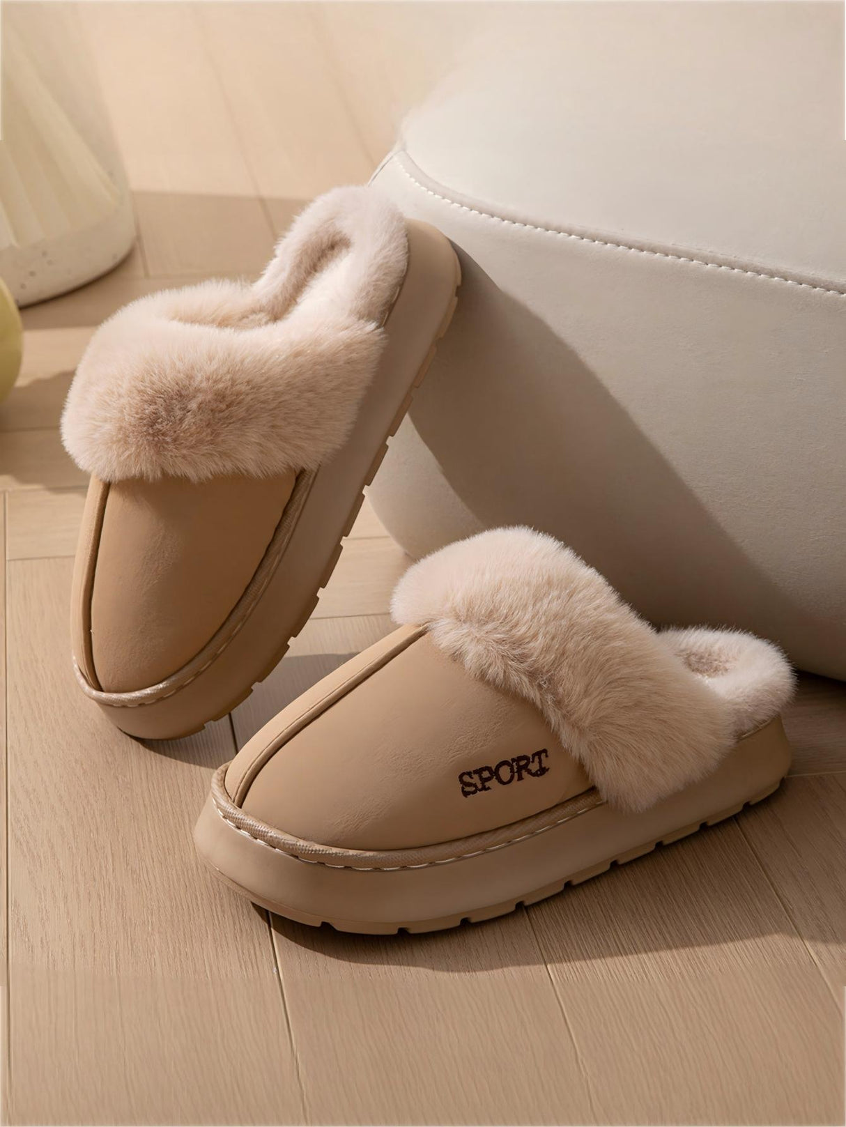 Solid Color Plush Thick-soled Slippers