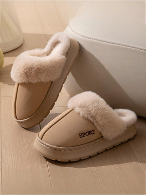 Solid Color Plush Thick-soled Slippers