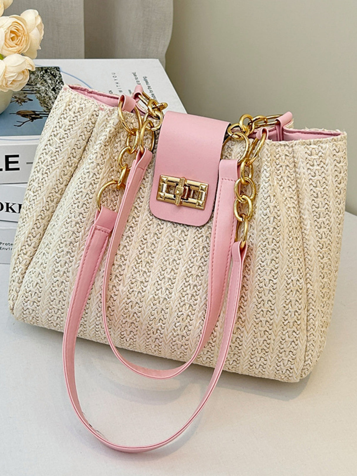Holiday Straw Tote Bag