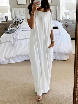 Sloping Shoulders Pocket Straight-fit Loose-fit Maxi Dresses
