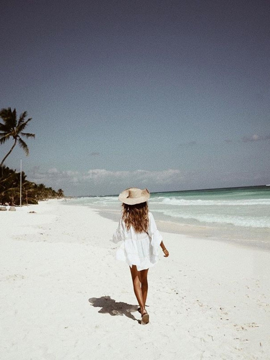 White Cotton Layered Lace-trimmed Shirt-style Flared Sleeve Beach Cover-up, Sun Protection Swimwear Jacket, Women's Cardigan