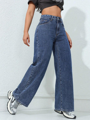 High Waist Wash Water Straight Jeans