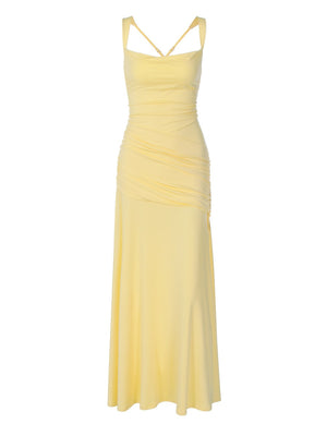 Solid Color Sleeveless Long Bodycon Dress With Back Tie Design