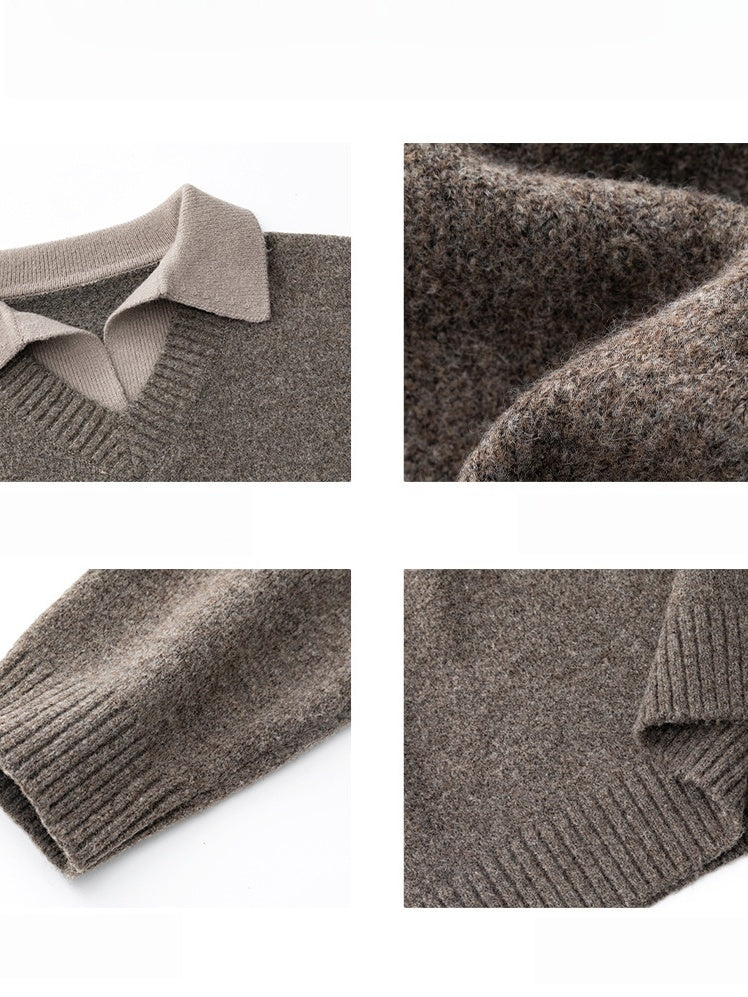 Liber Autumn Men's Fake two-piece lapel sweater