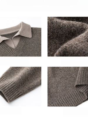 Liber Autumn Men's Fake two-piece lapel sweater