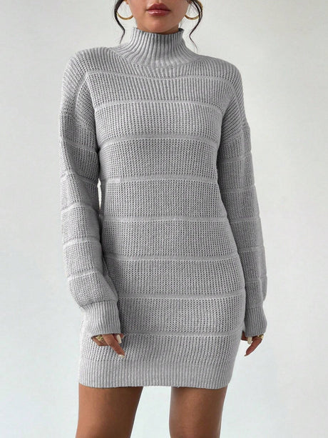 High Collar Long Sleeve Waist-cinching And Hip-hugging Knitted Sweaters Midi Dresses