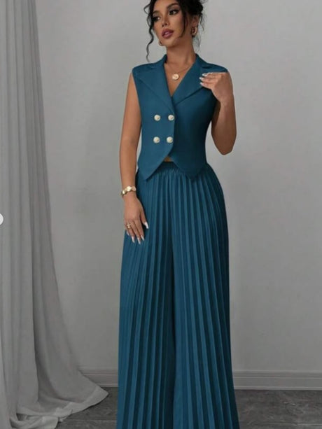 Pleated Pants Vest Grace Commuting Set 2-piece Sets