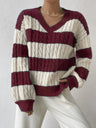 Stripes V-neck Color Matching Knitted Sweater