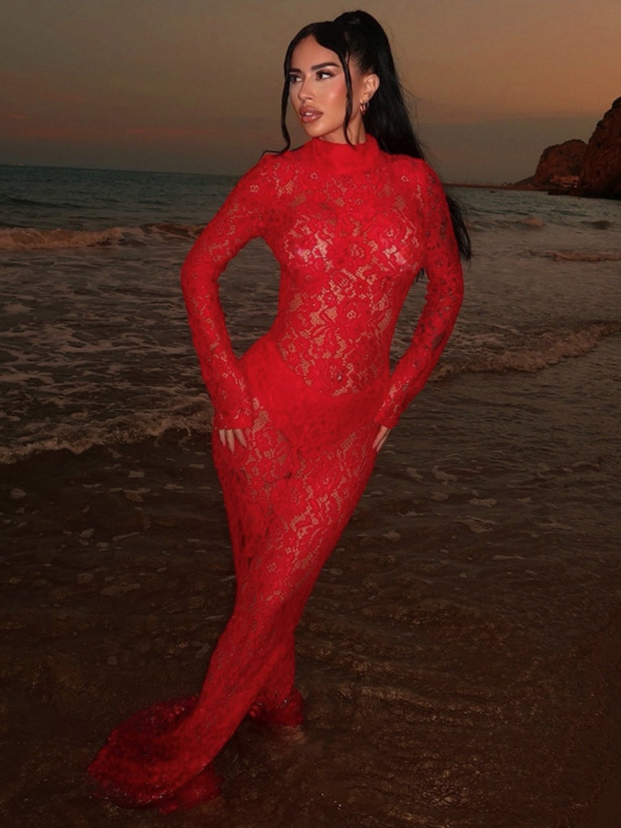 Women's Lace Long sleeve Maxi Dresses