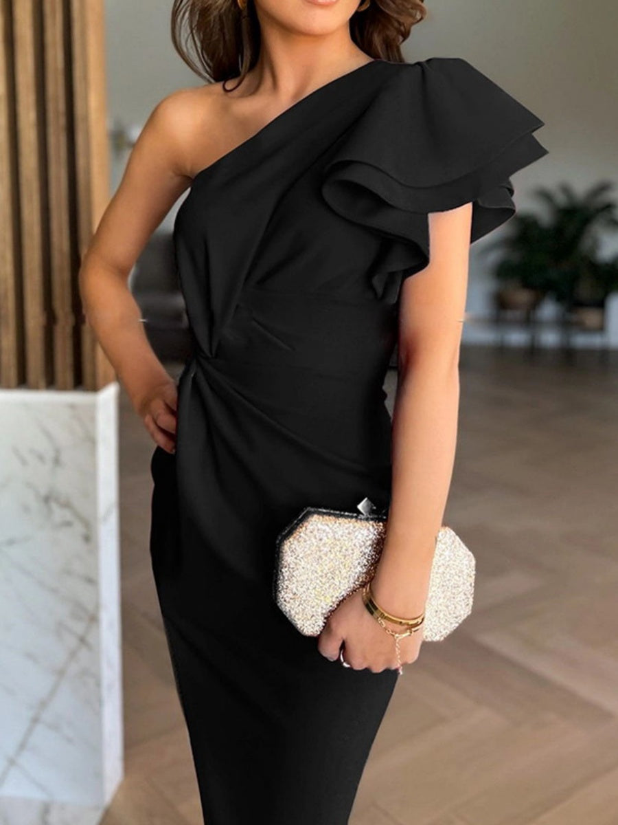 Sloping Shoulders Irregular Formal Dress Midi Dresses