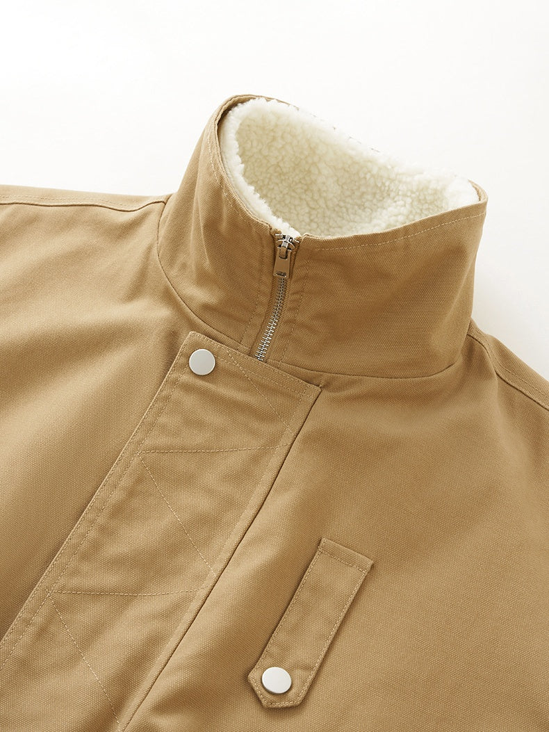 Removable Lapel Plush Contrasting Colors Jackets Coat