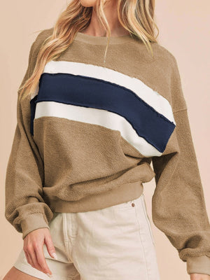 Women's Autumn/Winter Color-Blocked Crew Neck Long-Sleeved Sweatshirt
