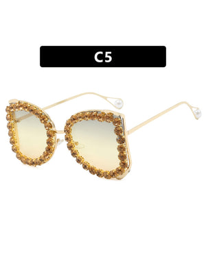 Rhinestone Full-rimmed Irregular Sunglasses