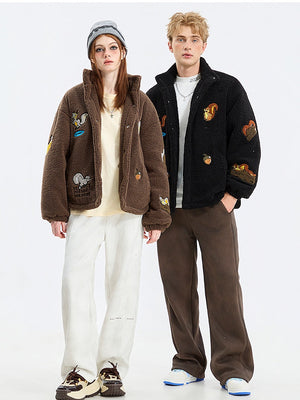 Veste coupe-vent à col montant et imprimé écureuil