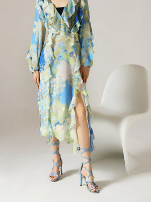 Color-blocked Floral Bohemian Style High-heeled Strappy Sandals
