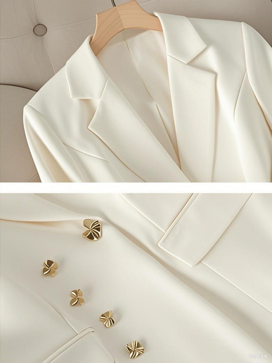 Solid Color Gold Button Decoration Blazers Trousers 2-piece Sets